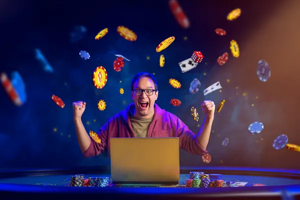 A person using their device against a moody casino-themed background, illustrating the smooth re-entry process at QWE123.